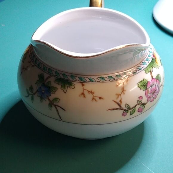 Noritake Amerita  Porcelain Cream Pitcher with Gold Trim Floral Hand Painted - Picture 2 of 7